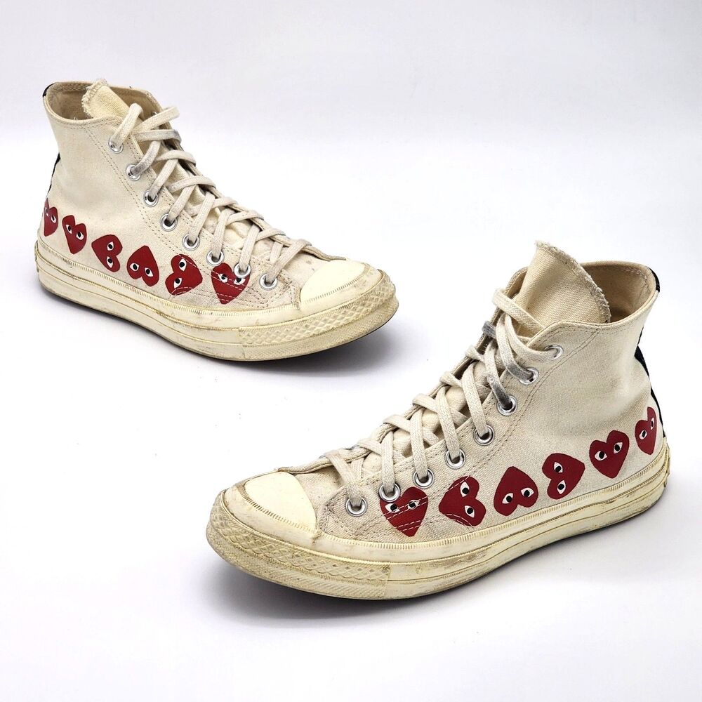 Comme Des Garcons Play Converse Multi Heart High Top Sneakers White Size M7 W9